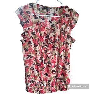 EXPRESS Floral print blouson ruffled sleeveless pullover chiffon blouse …